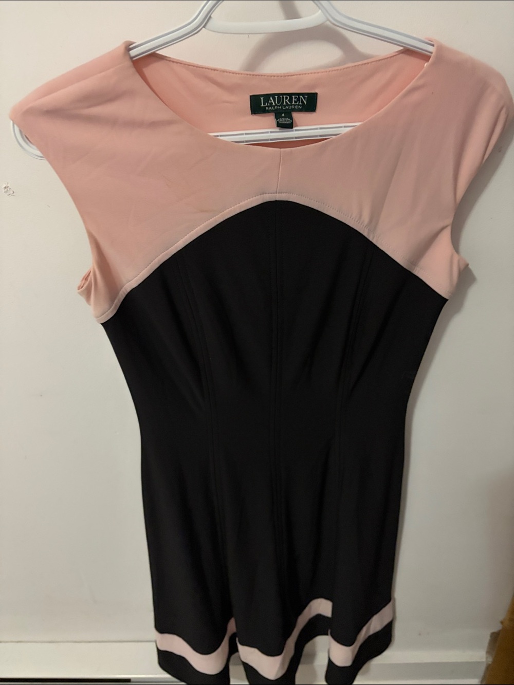 Lauren Ralph Lauren Black and Blush Pink Cap-Sleeve Fit & Flare Midi Dress